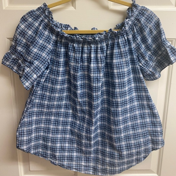 Michael Kors Off-Shoulder Plaid Ruffled Top Size Large - Picture 2 of 16